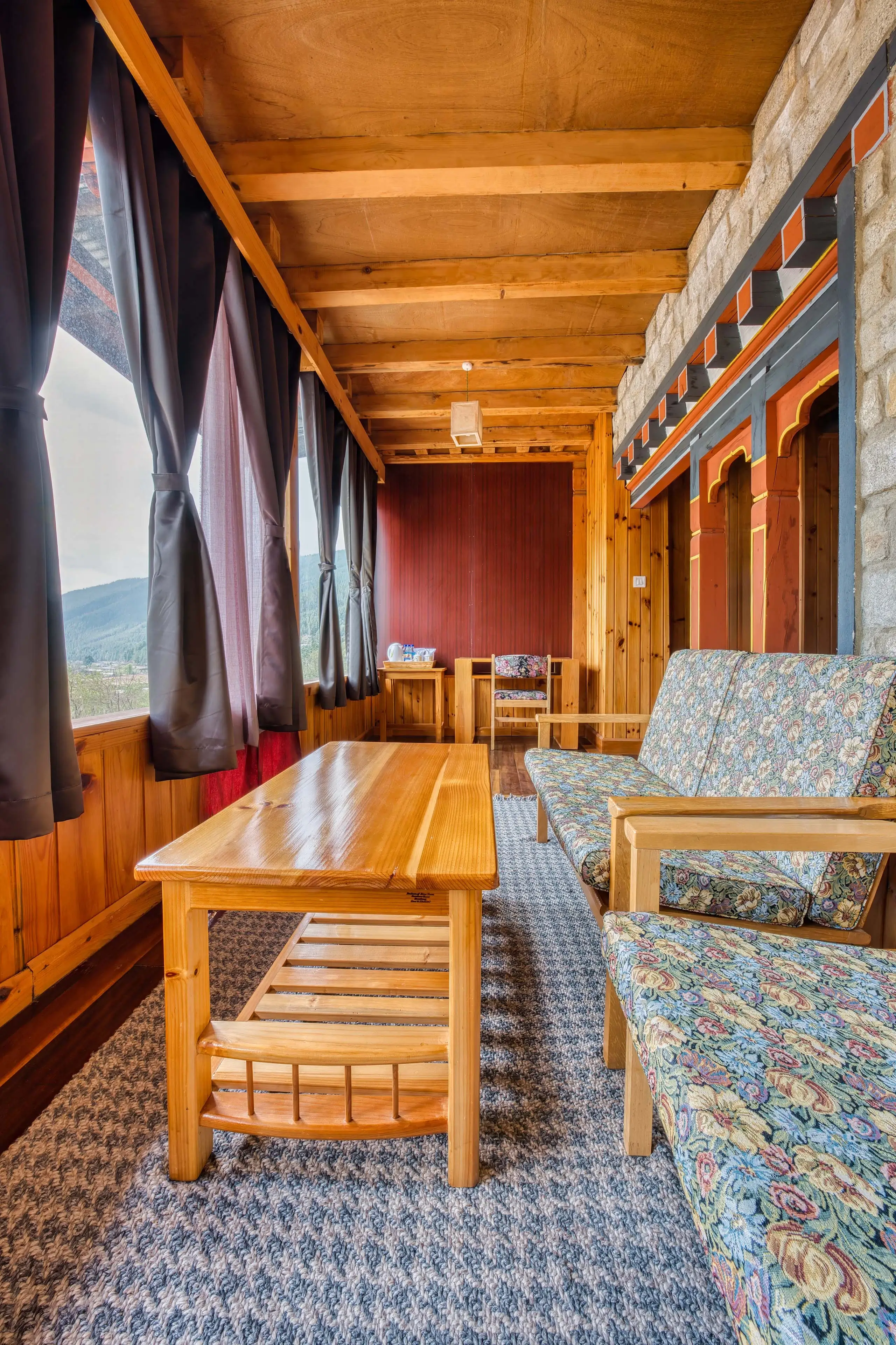A shot of the lounge area in 204 with the sofa in the foreground